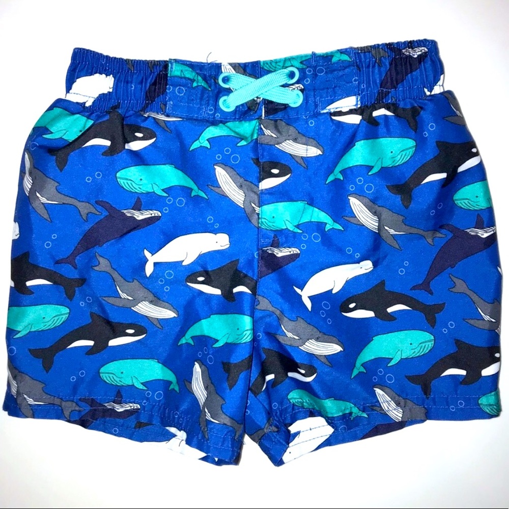 5/$25 VGUC Baby Boys Whales of the World Swim Trunks Shorts Cat & Jack